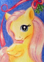 Size: 2136x2976 | Tagged: artist:rayechu, derpibooru import, fluttershy, mistletoe, safe, solo, traditional art