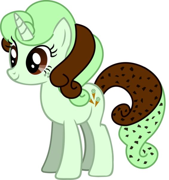 Size: 900x954 | Tagged: safe, artist:strawbellycake, derpibooru import, oc, unofficial characters only, pony, unicorn, female, ice cream, mare, mint ice cream, recolor, simple background, solo, transparent background, vector