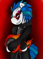 Size: 1700x2338 | Tagged: safe, artist:trinity-comettrail, derpibooru import, vinyl scratch, pony, axel, bipedal, clothes, crossover, glasses, kingdom hearts, solo, sunglasses