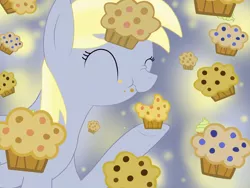 Size: 1600x1200 | Tagged: safe, artist:foxkmint76, derpibooru import, derpy hooves, pegasus, pony, cupcake, eating, female, food, mare, messy eating, muffin, nom, scrunchy face, solo