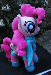 Size: 600x866 | Tagged: artist:buttsnstuff, clothes, derpibooru import, irl, photo, pinkie pie, plushie, safe, scarf, socks, solo, striped socks