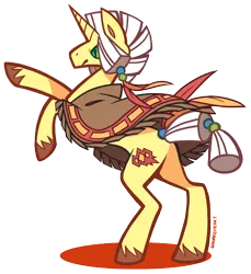 Size: 540x590 | Tagged: safe, artist:zhampy, derpibooru import, oc, oc:racing diamond, unofficial characters only, pony, clothes, feather, male, poncho, rearing, solo, stallion, unshorn fetlocks