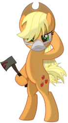 Size: 4500x8100 | Tagged: semi-grimdark, artist:radiationalpha, derpibooru import, applejack, earth pony, pony, absurd resolution, axe, bipedal, blood, imminent death, simple background, solo, surgical mask, transparent background, vector