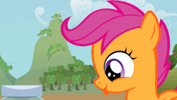 Size: 960x540 | Tagged: safe, derpibooru import, screencap, scootaloo, family appreciation day, animated, cute, cutealoo, eating, filly, food, nom, solo, toast, tongue out, zap apple jam