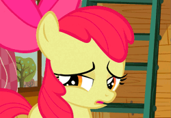 Size: 779x540 | Tagged: safe, derpibooru import, screencap, apple bloom, family appreciation day, animated, cropped, ladder, sad, solo, tree