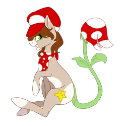 Size: 1345x1345 | Tagged: artist:weird--fish, augmented tail, bandana, derpibooru import, hat, mario, monster pony, oc, oc:8-bit, original species, piranha plant pony, safe, simple background, solo, super mario bros., transparent background, unofficial characters only