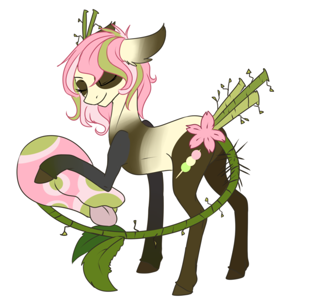 Size: 1414x1327 | Tagged: safe, artist:weird--fish, derpibooru import, oc, oc:dango, oc:mochi, unofficial characters only, monster pony, original species, piranha plant pony, augmented tail, solo, tongue out