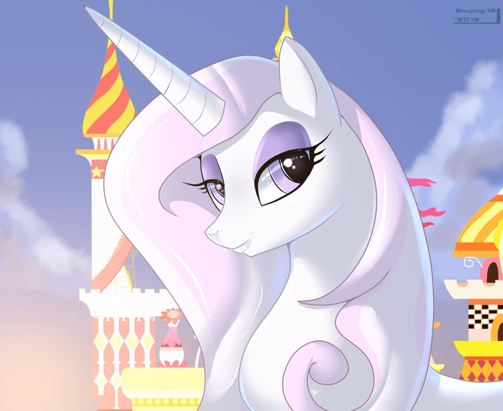 Size: 1809x1476 | Tagged: safe, artist:skyline19, derpibooru import, fleur-de-lis, pony, unicorn, bust, canterlot, female, mare, solo