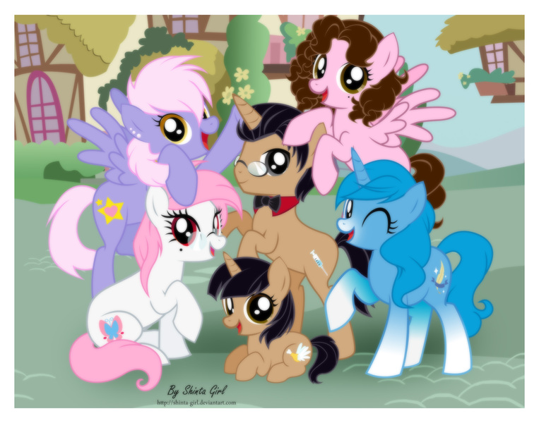 Size: 3486x2742 | Tagged: artist:shinta-girl, derpibooru import, oc, oc:dream star, oc:flower white, oc:shinta pony, oc:shiny love, safe, unofficial characters only