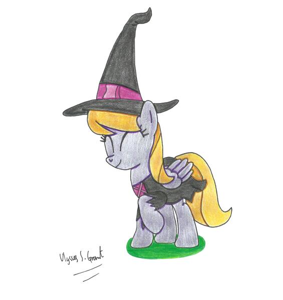 Size: 4320x4584 | Tagged: absurd resolution, artist:ulyssesgrant, clothes, cloud kicker, costume, derpibooru import, hat, nightmare night, safe, solo, traditional art, witch