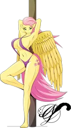 Size: 600x1083 | Tagged: absolute cleavage, anthro, armpits, artist:xlblackinklx, big breasts, bikini, breasts, busty fluttershy, cleavage, clothes, derpibooru import, female, fluttershy, full body, huge breasts, legasus, looking at you, plantigrade anthro, simple background, sling bikini, sluttershy, solo, solo female, suggestive, swimsuit, transparent background