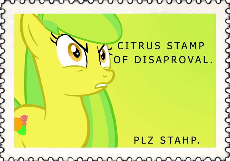 Size: 1917x1344 | Tagged: safe, artist:phoenixlightning, derpibooru import, oc, oc:citrus, unofficial characters only, earth pony, pony, deviantart stamp, reaction image, solo, stahp, stamp