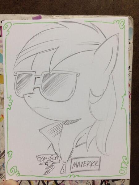 Size: 768x1024 | Tagged: artist:andypriceart, derpibooru import, maverick, rainbow dash, safe, solo, sunglasses, top gun, traditional art