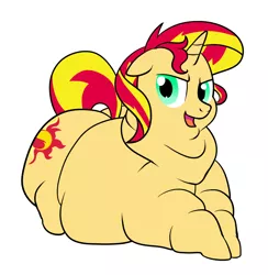 Size: 1000x1026 | Tagged: safe, artist:calorie, derpibooru import, sunset shimmer, pony, double chin, fat, large butt, obese, plot, simple background, slobset shimmer, solo, white background