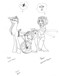 Size: 2346x3036 | Tagged: artist:falena-ananke, clothes, derpibooru import, disabled, monochrome, oc, oc:furfoot, oc:speedy, safe, scarf, traditional art, unofficial characters only, unshorn fetlocks