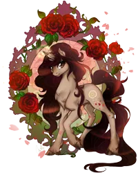 Size: 1571x1964 | Tagged: artist:cigarscigarettes, derpibooru import, flower, oc, oc:smoky quartz, rose, safe, solo, unofficial characters only