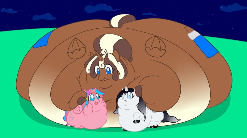 Size: 1280x717 | Tagged: questionable, artist:askcocoamtn, derpibooru import, oc, oc:cocoa mountain, unofficial characters only, alicorn, pony, alicorn oc, eclipse, fat, female, filly, hailee, impossibly large, impossibly large belly, impossibly large butt, morbidly obese, obese, plot, princess