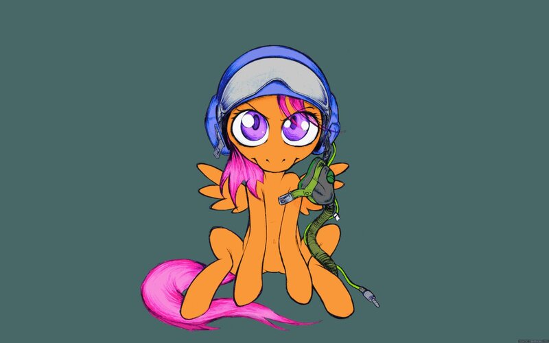 Size: 1280x800 | Tagged: safe, artist:darkdoomer, derpibooru import, scootaloo, pegasus, pony, female, filly, green background, helmet, looking at you, mask, oxygen mask, pilot, scootaloo can fly, simple background, sitting, solo, wallpaper, widescreen