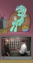 Size: 640x1191 | Tagged: adam savage, artist:bb-k, derpibooru import, discovery channel, drink, exploitable meme, hand, hashtag, implied fat, jamie hyneman, lyra heartstrings, meme, mythbusters, obligatory pony, safe, sitting lyra, tv meme