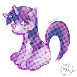 Size: 800x800 | Tagged: safe, artist:prllnce, derpibooru import, twilight sparkle, pony, unicorn, female, looking at you, mare, signature, simple background, sitting, smiling, solo, transparent background