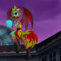 Size: 2555x2558 | Tagged: safe, artist:mindmeats, derpibooru import, sunset shimmer, equestria girls, element of magic, fangs, magic, scene interpretation, solo, sunset satan