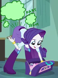 Size: 772x1043 | Tagged: safe, derpibooru import, edit, edited screencap, screencap, rarity, equestria girls, 1000 hours in ms paint, fart, fart cloud, fart edit, fart noise, ms paint, quality, solo