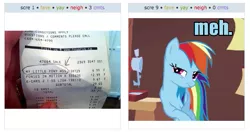 Size: 539x284 | Tagged: derpibooru import, exploitable meme, juxtaposition, juxtaposition win, meme, rainbow dash, receipt, safe