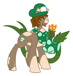 Size: 874x914 | Tagged: artist:anidra, augmented tail, derpibooru import, luigi, monster pony, oc, oc:pixel, original species, piranha plant pony, safe, solo, super mario bros., unofficial characters only