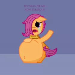 Size: 600x600 | Tagged: safe, artist:scootaloo009, derpibooru import, scootaloo, pegasus, pony, ask pregnant scootaloo, crying, female, filly, pregnant, pregnant scootaloo, solo, teen pregnancy