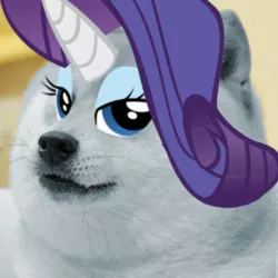 Size: 264x264 | Tagged: bedroom eyes, derpibooru import, doge, edit, meme, photo, rarity, safe, solo, wat