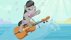 Size: 1920x1080 | Tagged: artist:adcoon, cello, derpibooru import, musical instrument, ocean, octavia melody, safe, solo, surfing, wet