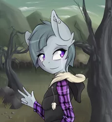 Size: 824x895 | Tagged: anthro, artist:rainbro-stache, clothes, crying, derpibooru import, earring, hoodie, marble pie, older, rock farm, safe, shirt, solo, tree, vest