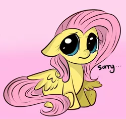 Size: 922x867 | Tagged: safe, artist:crocelif, derpibooru import, fluttershy, pegasus, pony, dialogue, pink background, simple background, sitting, solo