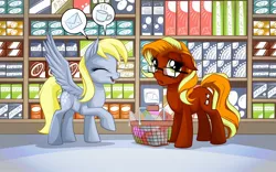 Size: 1680x1050 | Tagged: safe, artist:mysticalpha, derpibooru import, derpy hooves, oc, pegasus, pony, female, mare, pictogram, shop, shopping basket