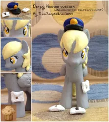 Size: 800x895 | Tagged: safe, artist:antych, derpibooru import, derpy hooves, pegasus, pony, brushable, custom, female, figure, hat, irl, letter, mail, mailmare, mailpony, mare, muffin, photo, solo, toy