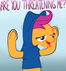 Size: 700x750 | Tagged: beavis and butthead, chickun, cornholio, derpibooru import, exploitable meme, meme, safe, scootaloo