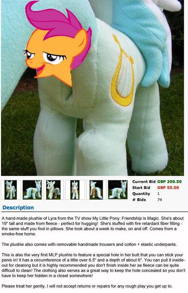 Size: 564x876 | Tagged: chickun, dead source, derpibooru import, exploitable meme, lyra heartstrings, lyra plushie, meme, plothole plush lyra, questionable, scootaloo