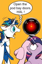 Size: 365x549 | Tagged: safe, derpibooru import, shining armor, twilight sparkle, spoiler:comic, 2001: a space odyssey, exploitable meme, filly, filly twilight sparkle, hal, hal 9000, meme, movie, screaming armor