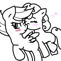 Size: 500x500 | Tagged: artist:stockingstreams, blushing, chu, derpibooru import, female, heart, kissing, lesbian, safe, scootabelle, scootaloo, shipping, source needed, sweetie belle, wingboner