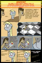 Size: 2100x3100 | Tagged: safe, artist:bestseller-microtech, derpibooru import, derpy hooves, doctor whooves, time turner, pegasus, pony, comic, dancing, daydream, doctorderpy, female, male, mare, nosebleed, shipping, straight