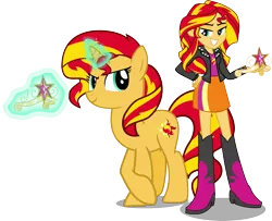 Size: 4799x3893 | Tagged: safe, artist:vector-brony, derpibooru import, sunset shimmer, pony, equestria girls, element of magic, human ponidox, human sunset, magic, simple background, square crossover, transparent background, vector