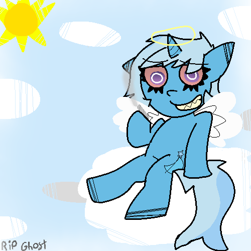 Size: 500x500 | Tagged: safe, artist:engine-no9, derpibooru import, trixie, pony, unicorn, angel, cloud, cloudy, drugs, female, halo, mare, solo, stoned trixie, wings
