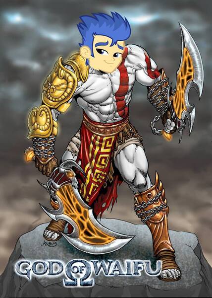 Size: 685x960 | Tagged: derpibooru import, exploitable meme, flashface, flash sentry, flash sentry savior of the universe, forced meme, god of war, meme, safe, solo, waifu, waifu thief