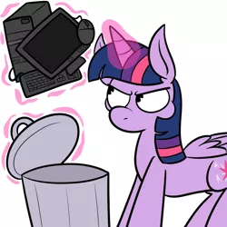 Size: 700x700 | Tagged: safe, artist:karpet-shark, derpibooru import, twilight sparkle, twilight sparkle (alicorn), alicorn, pony, twily-daily, computer, female, glowing horn, magic, mare, solo, twilight is not amused, unamused