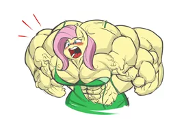 Size: 1024x713 | Tagged: anthro, artist:doctorplaid, blushing, breasts, buff, buff breasts, clothes, derpibooru import, female, female muscle growth, fetish, flutterrage, fluttershy, grand galloping gala, hulk out, muscle fetish, muscles, muscleshy, overdeveloped muscles, solo, solo female, suggestive, torn clothes, wardrobe malfunction