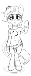 Size: 331x810 | Tagged: safe, artist:mewball, derpibooru import, lyra heartstrings, pony, bipedal, clothes, grayscale, monochrome, shirt, solo, sweater
