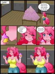 Size: 960x1280 | Tagged: anthro, artist:autumnmelody, ass, big breasts, breast expansion, breasts, busty pinkie pie, butt, comic, comic:self-rising pinkie, cupcake, curvy, derpibooru import, eating, growth, impossibly large breasts, large butt, pinkie pie, submission, suggestive, unguligrade anthro, wide hips