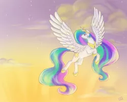 Size: 862x693 | Tagged: artist:veritasket, derpibooru import, flying, princess celestia, safe, solo