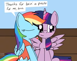 Size: 1280x1024 | Tagged: safe, artist:toonboy92484, derpibooru import, rainbow dash, twilight sparkle, twilight sparkle (alicorn), alicorn, pony, blushing, female, kissing, lesbian, mare, pirate dash, pirateworm, shipping, tumblr, twidash, wingboner