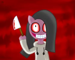 Size: 1280x1024 | Tagged: artist:supermaster10, clothes, cosplay, creepypasta, crossover, derpibooru import, fanfic:cupcakes, grimdark, halloween, hoodie, horror, jeff the killer, knife, meme, nightmare night, pinkamena diane pie, pinkie pie, solo